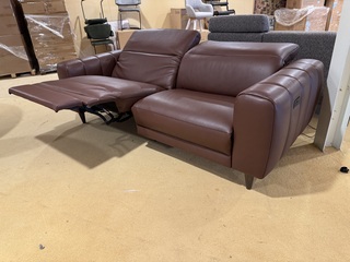 3-zits bank, bruin leder, elektrisch verstelbaar, verstelbare neksteun